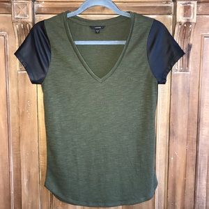 Guess Women's Green/Leather V-Neck Tee