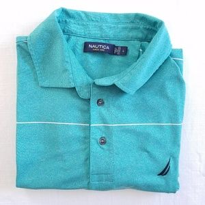 Nautica teal blue striped performance polo