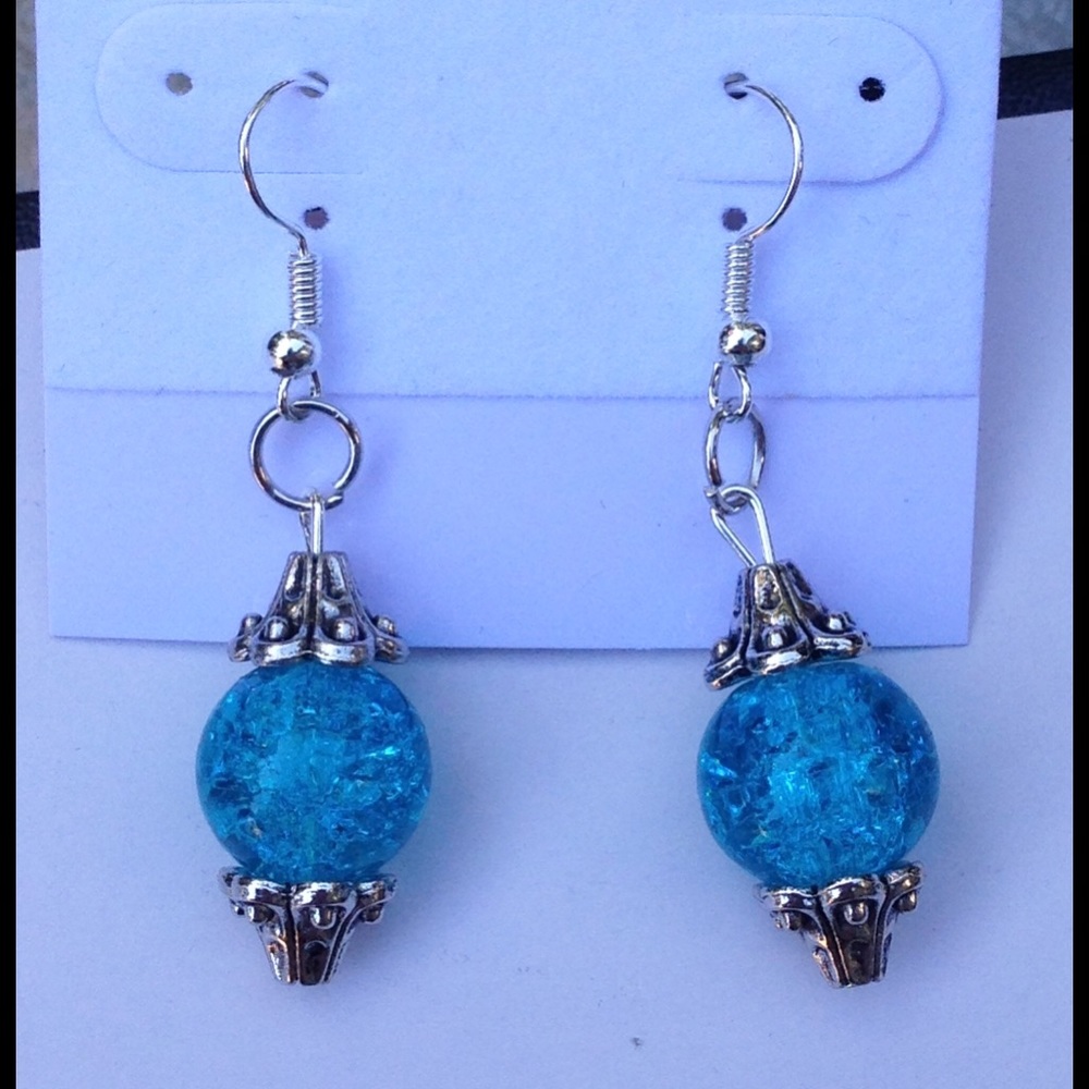 Sparkly Blue Glass Earrings - Picture 2 of 2