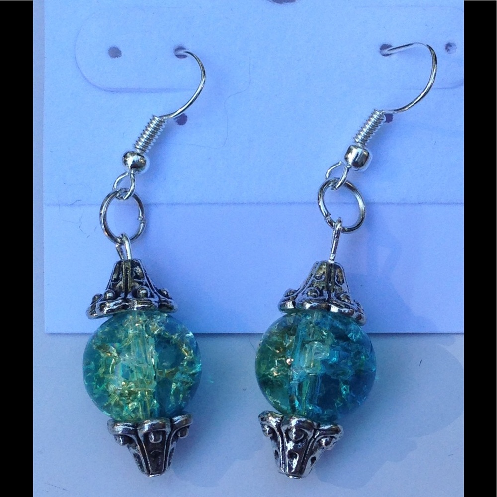 Blue and Green Glass Earrings - Picture 2 of 2