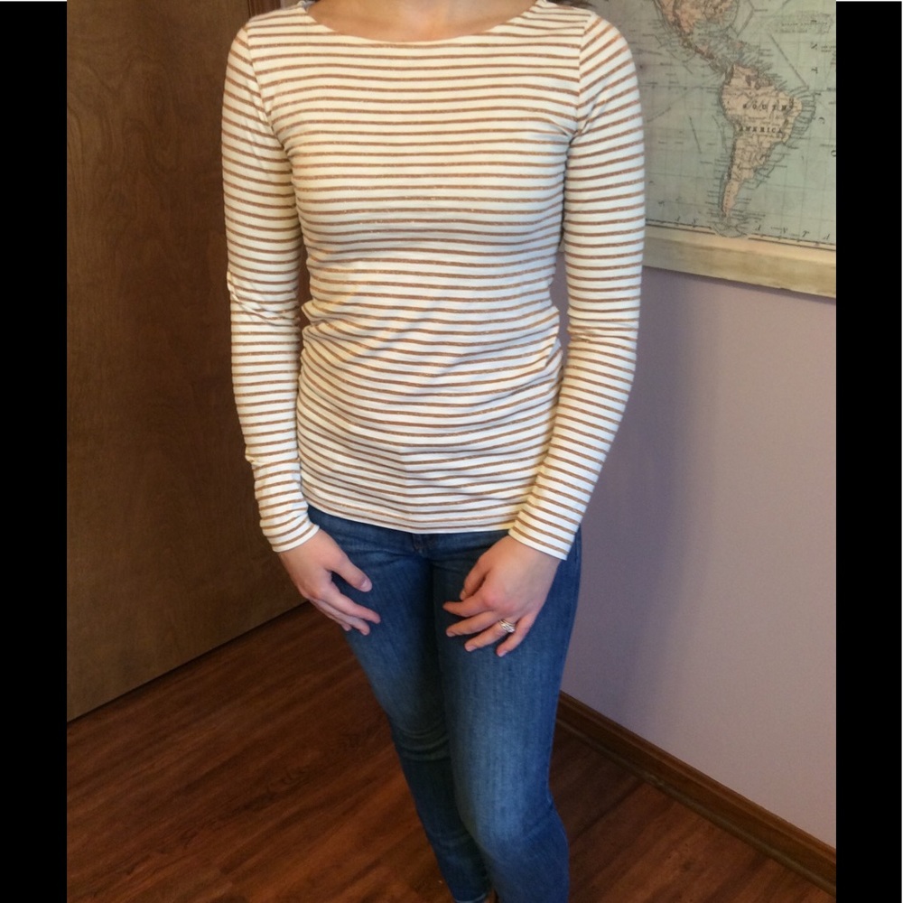 J. Crew striped cream and gold glitter t