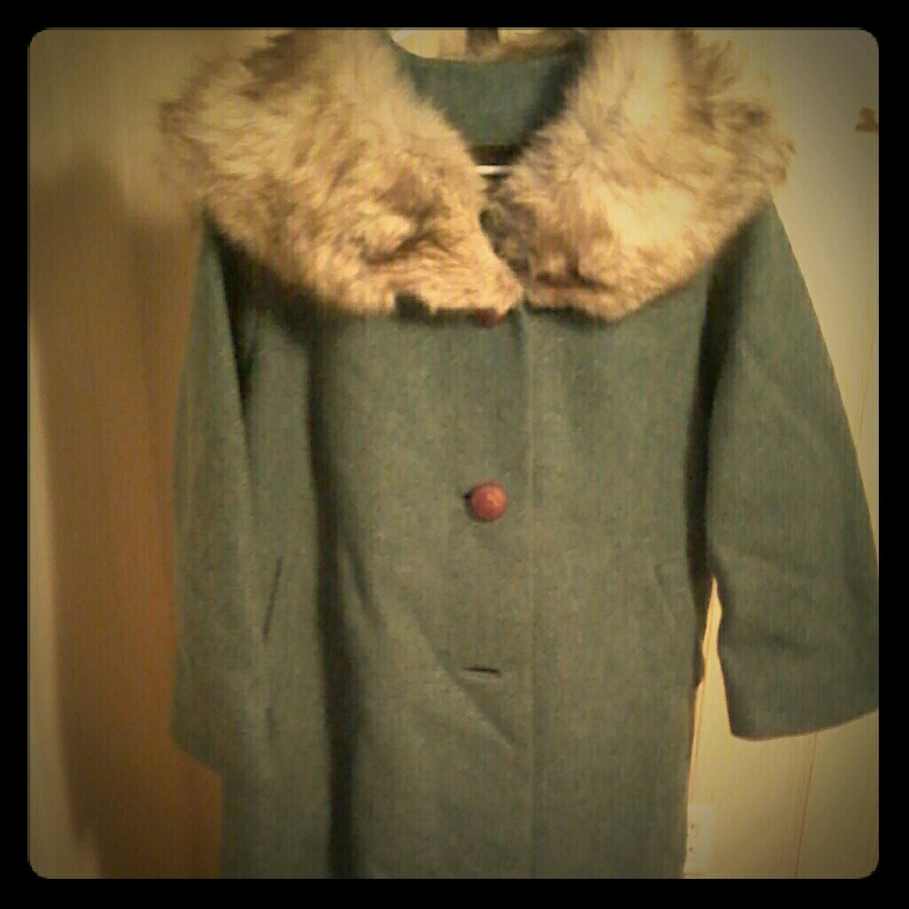 Vintage Green Barby Lynn Coat with Fox Fur Collar