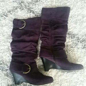 Purple Suede Slouch Boots