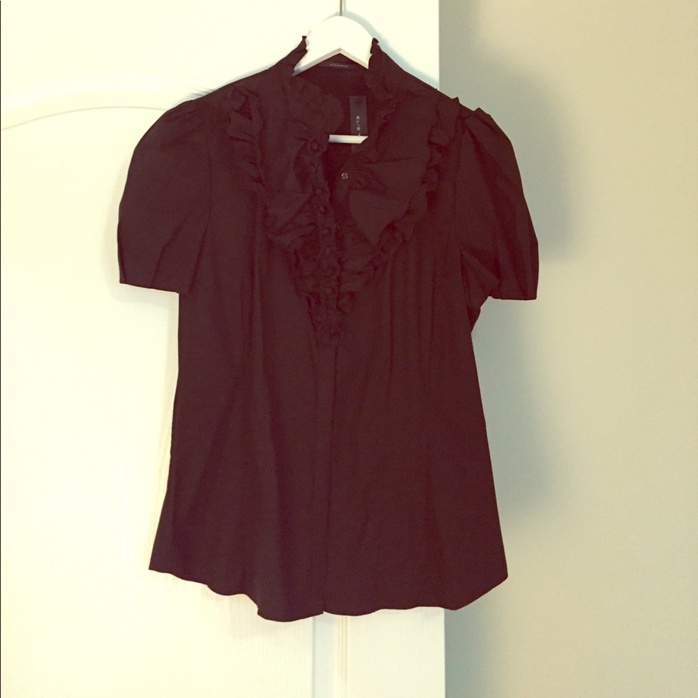 Elie Tahari black ruffle blouse