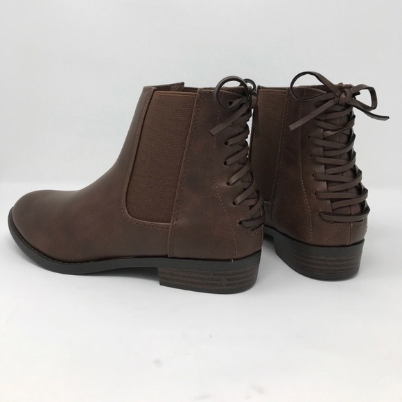 Short Brown Booties with Lace Up Detail - Picture 7 of 8