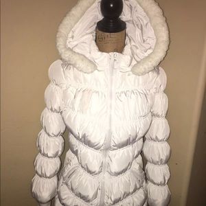 Bebe maxi Faux Fur puffer coat with hoodie size M