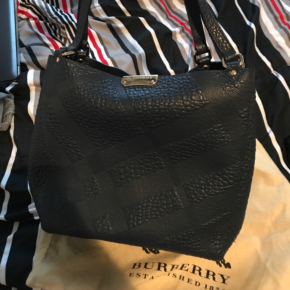 Burberry Small Canter In Embossed Check Leather