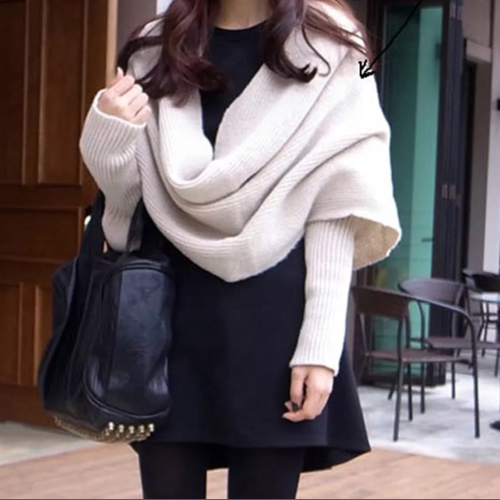 LAST! SYDNEY KNIT SHRUG/SCARF/WRAP—CREAM - Picture 4 of 8
