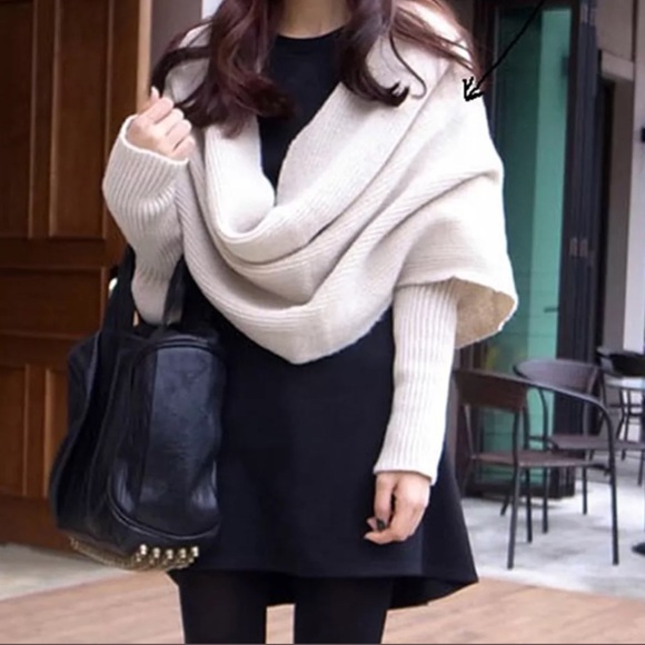 LAST! SYDNEY KNIT SHRUG/SCARF/WRAP—CREAM - Picture 4 of 8