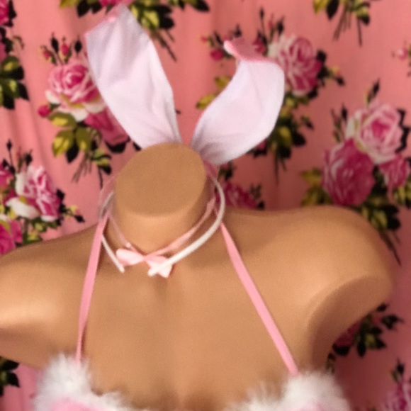 Pink barbie playboy sexy lingerie bunny costume play Pinup fur miss fluff ears - Picture 7 of 8