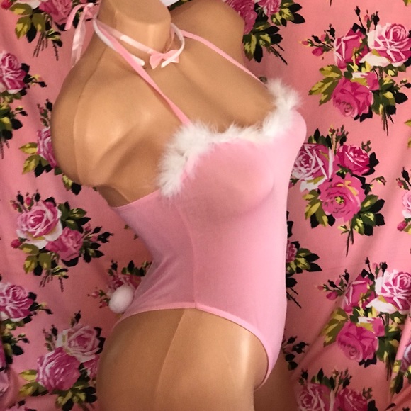 Pink barbie playboy sexy lingerie bunny costume play Pinup fur miss fluff ears - Picture 8 of 8