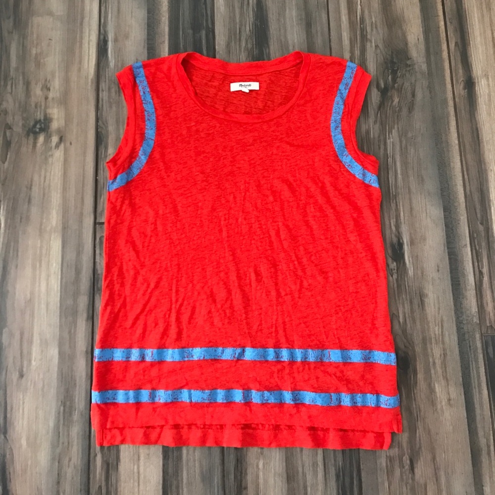 Madewell short sleeve linen shirt orange/ red