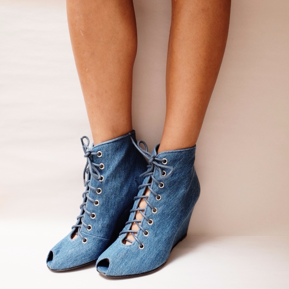 CLEARANCE NWT American Retro Lace Up Denim Wedge