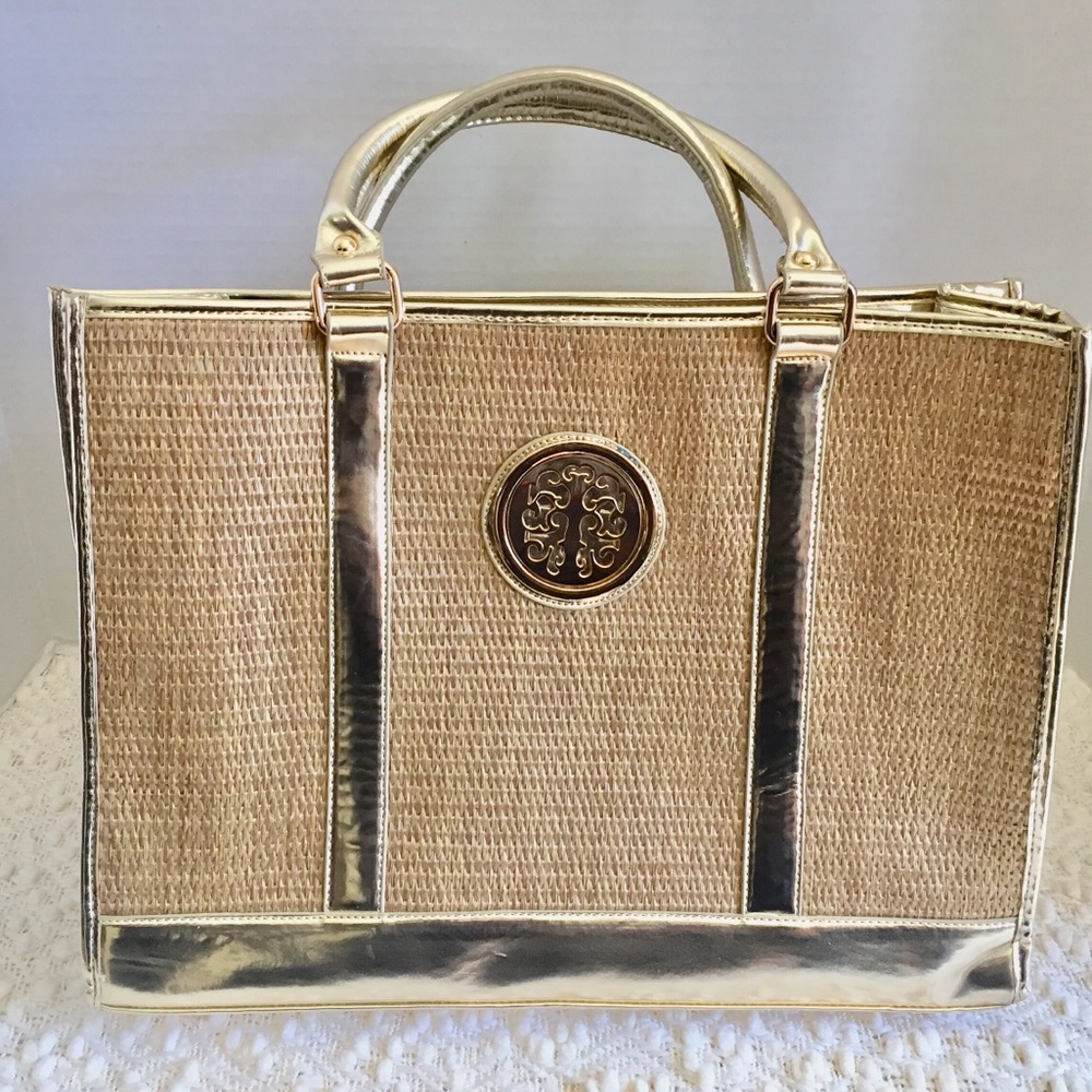 NWT Weaved Tote with gold accents