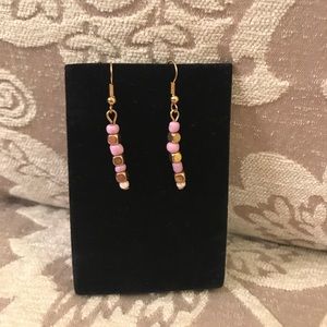 Gold and Pink/Purple Beaded Earrings