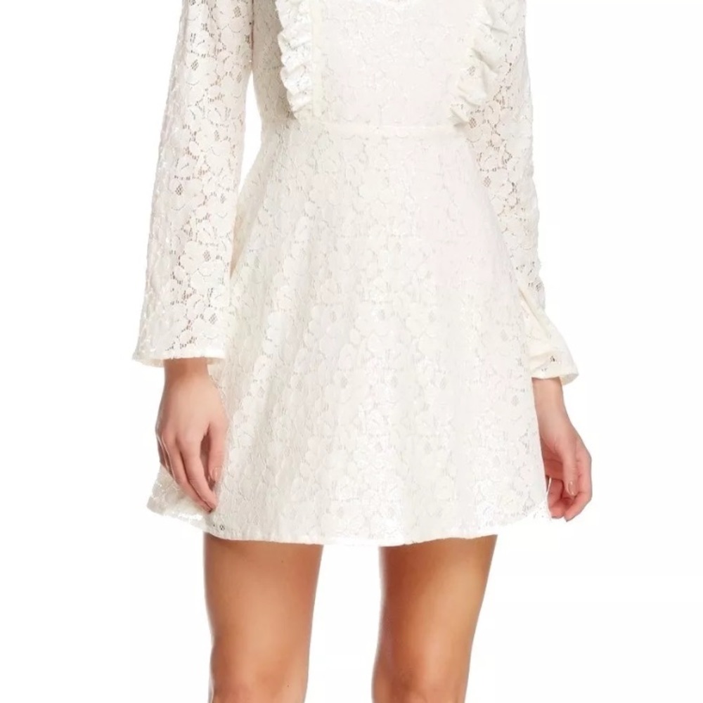 Ivory Lace Ruffle Sheath Mini Dress - Picture 3 of 4