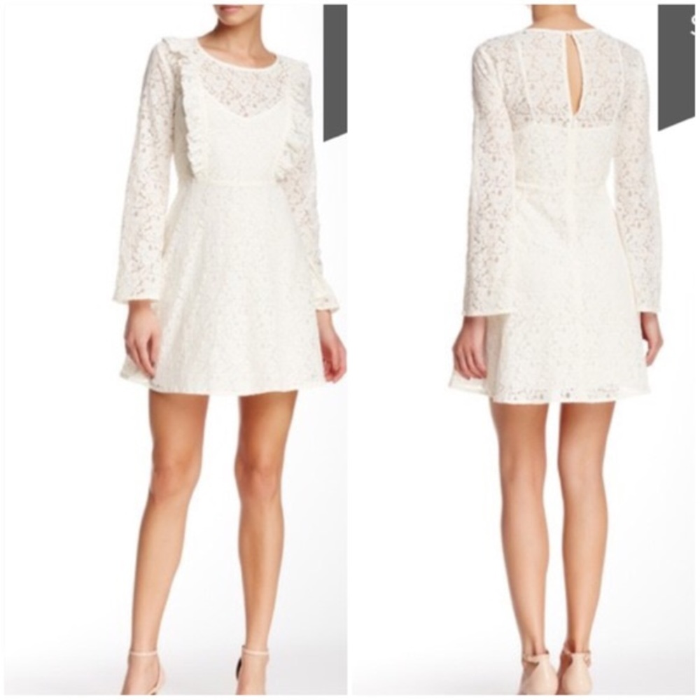 Ivory Lace Ruffle Sheath Mini Dress - Picture 4 of 4