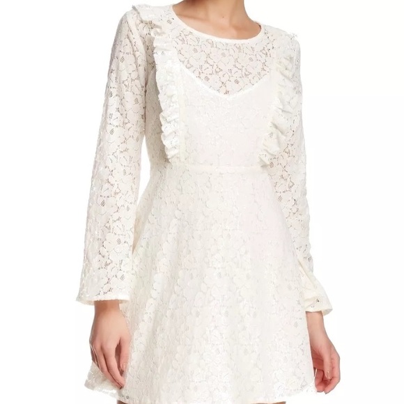 Ivory Lace Ruffle Sheath Mini Dress - Picture 2 of 4