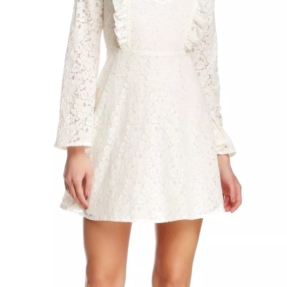 Ivory Lace Ruffle Sheath Mini Dress - Picture 3 of 4
