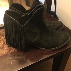 Black suede fringe booties