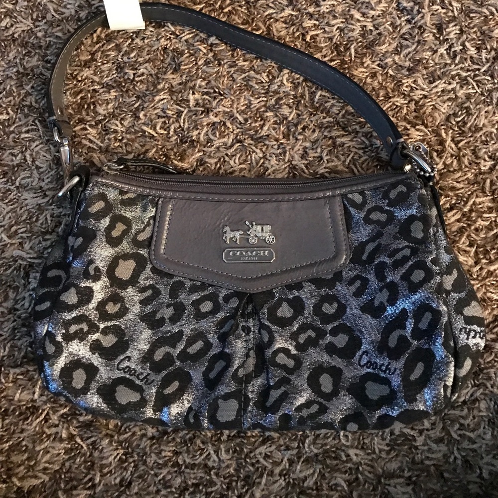 Silver/cheetah coach purse