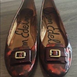 Sam Elderman Bronze Animal Print Patent  Flats