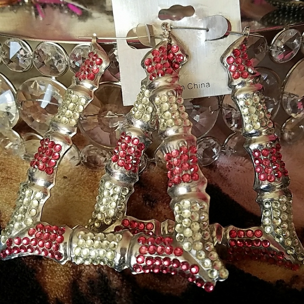 Bling large hoops in Silver Tone