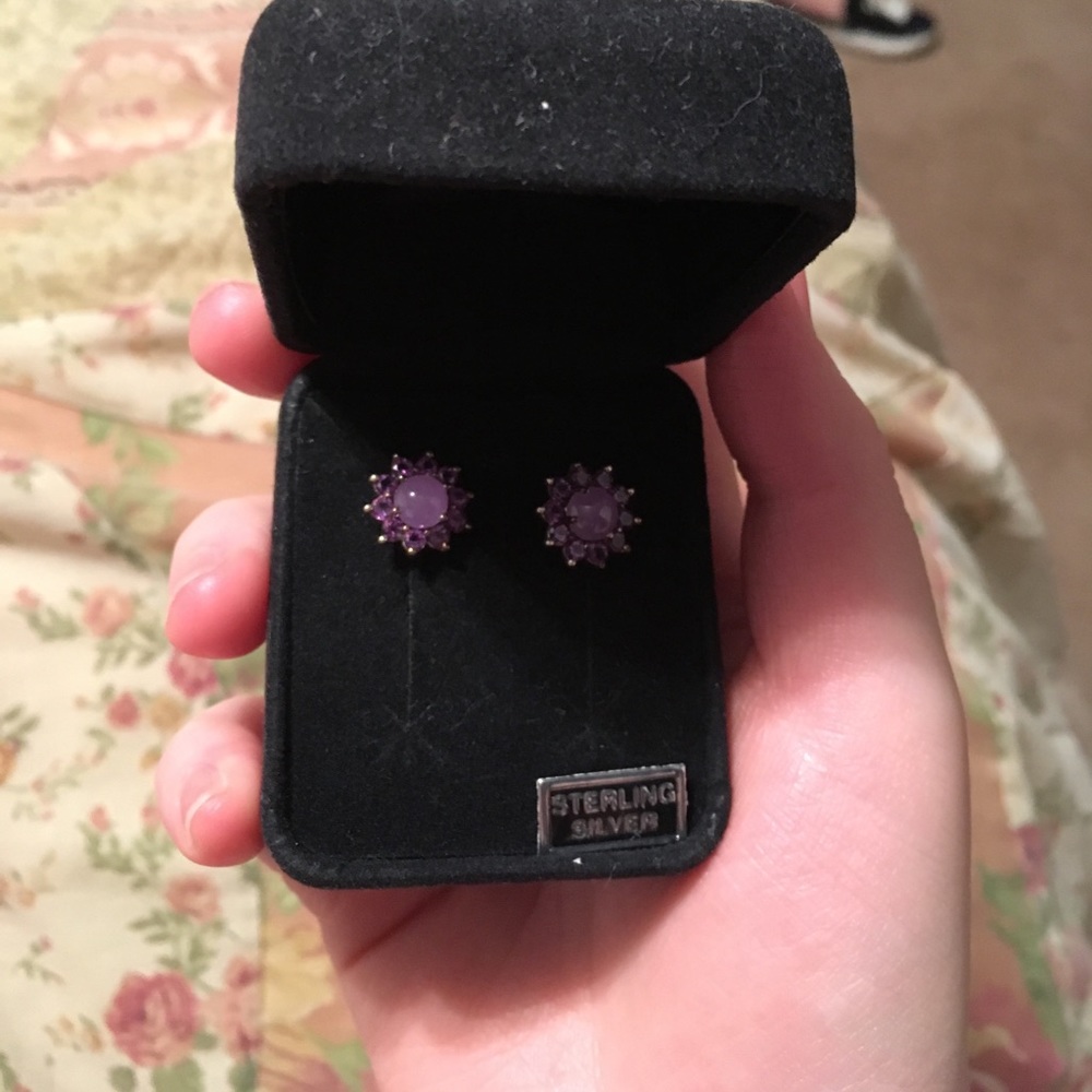 Sterling silver amethyst & lavender jade earrings