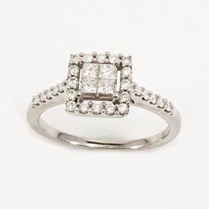 **SOLD**14KT White Gold Halo Diamond Ring .50 ct