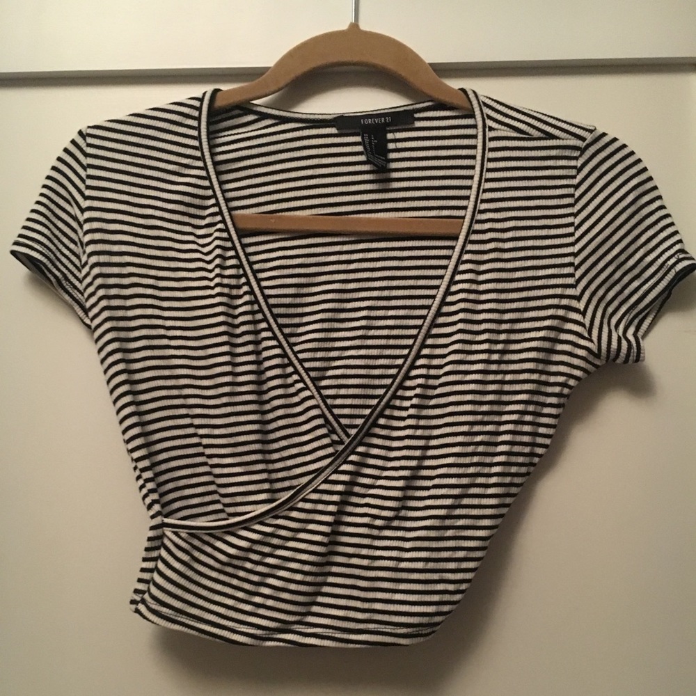 Forever 21 Striped Wrap Crop Top