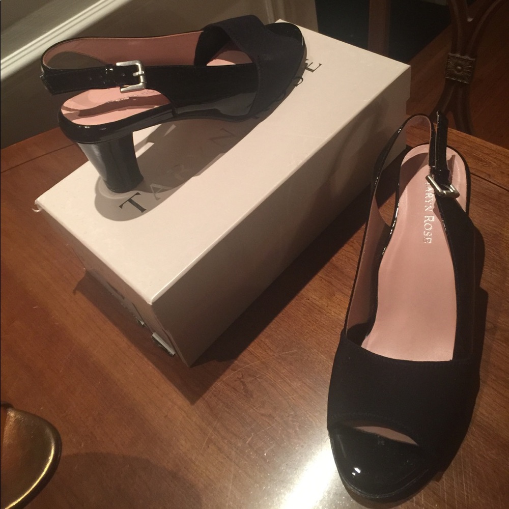 Black open toe, open back sandals