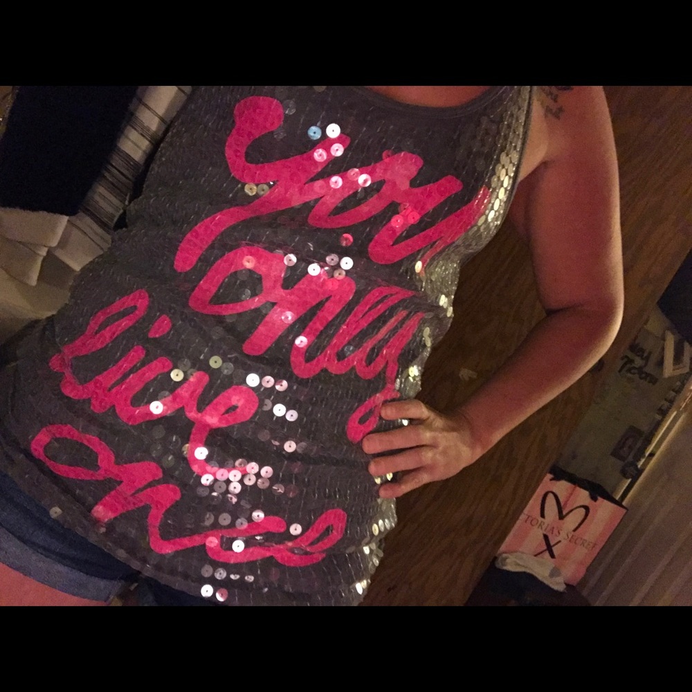 PINK yolo sequin tank