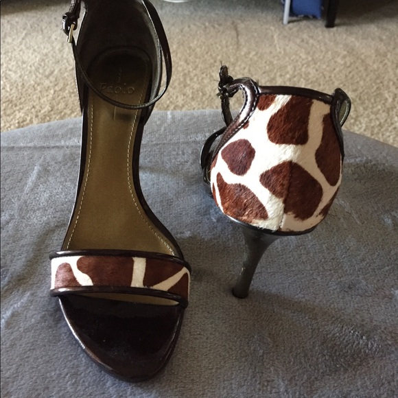 Brown and white pony hair heels. - Picture 2 of 2