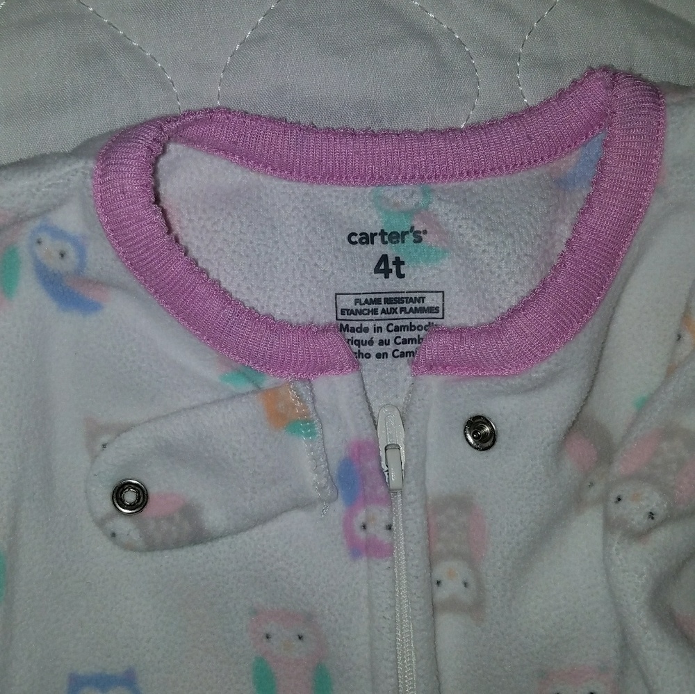4T White & Multi Color Owl Fleece Footie PJ