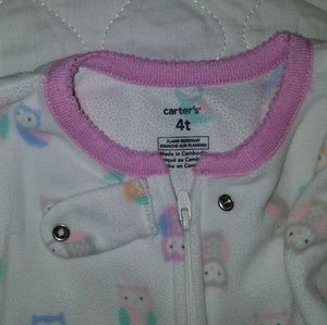 4T White & Multi Color Owl Fleece Footie PJ