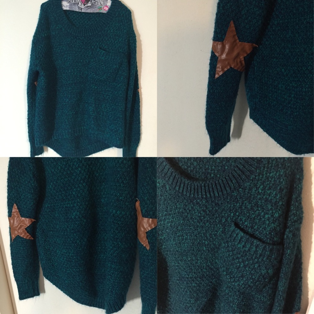 Green sweater with brown star elbow patch 💚