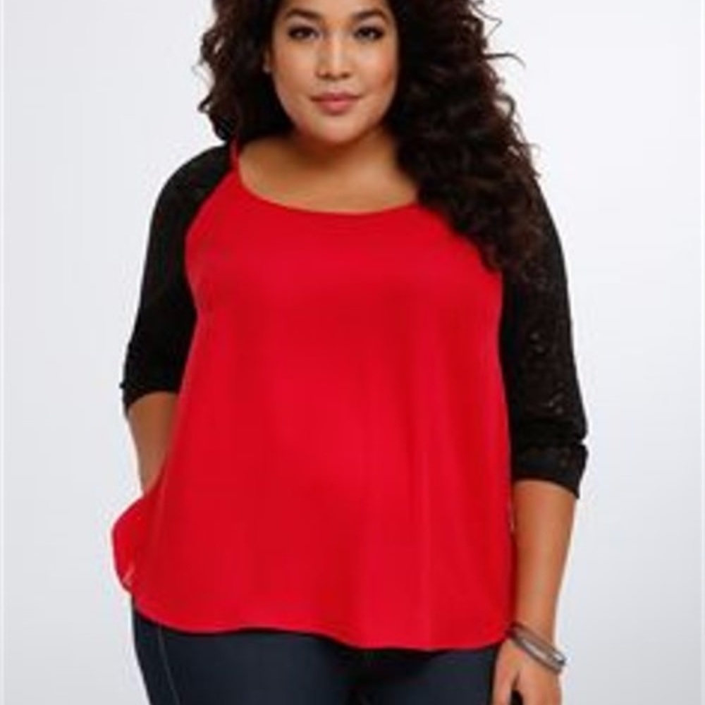 Torrid Dressy Red and Black Tunic Sz 3 EUC