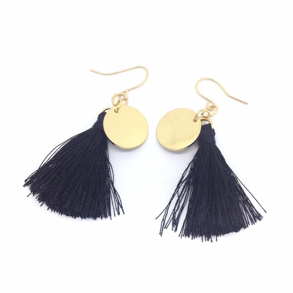Earrings Tassel Black Gold