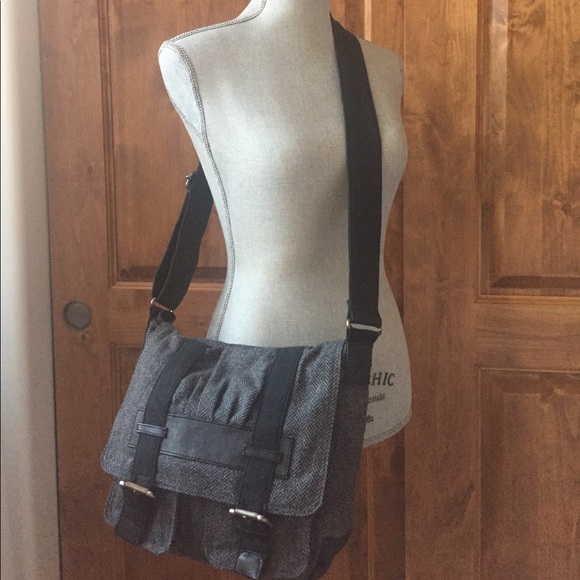 MiMo Handbags - MiMo Herringbone Gray Wool Crossbody Journey bag