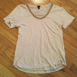 J. Crew Gold Trim scoop neck linen T-shirt size S