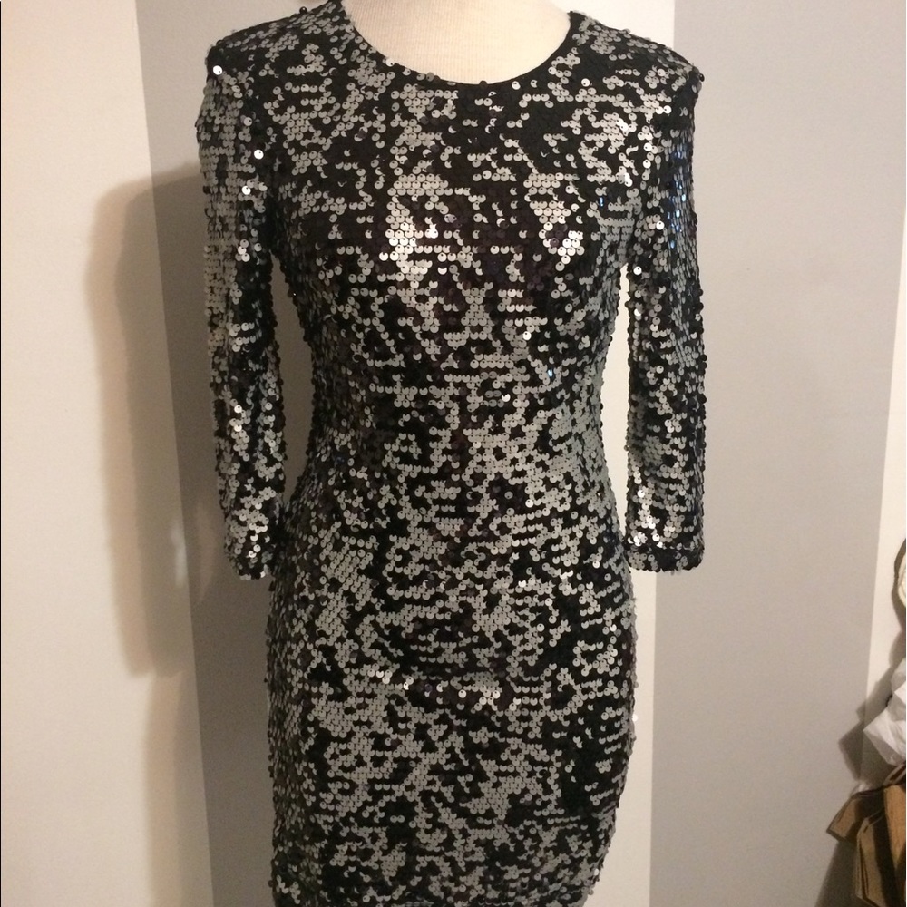 French Connection black & silver sequin dress