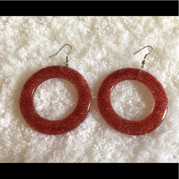 Jewelry - ✨NEW✨ 80s Style Red Glitter Hoop Earrings