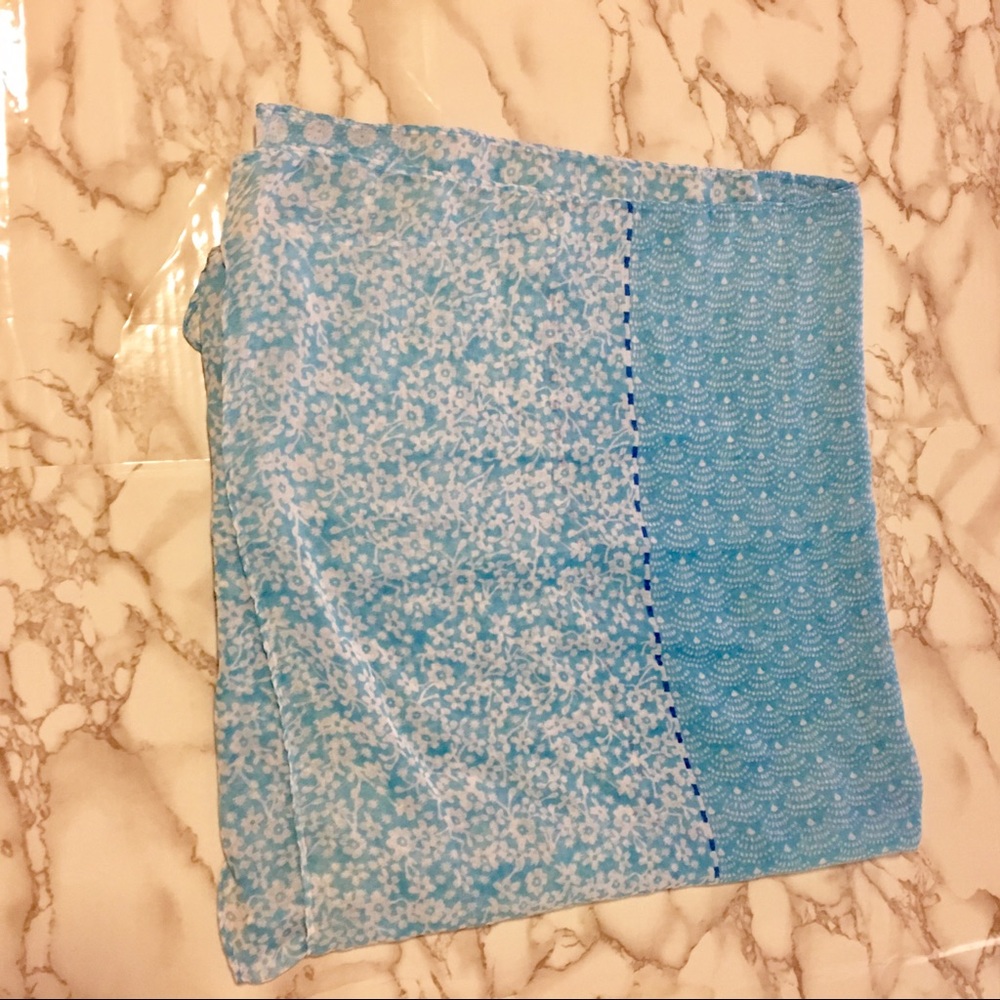 Blue Floral Patterned Scarf