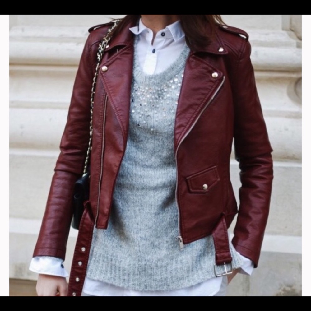 New with tags burgundy faux leather jacket size L