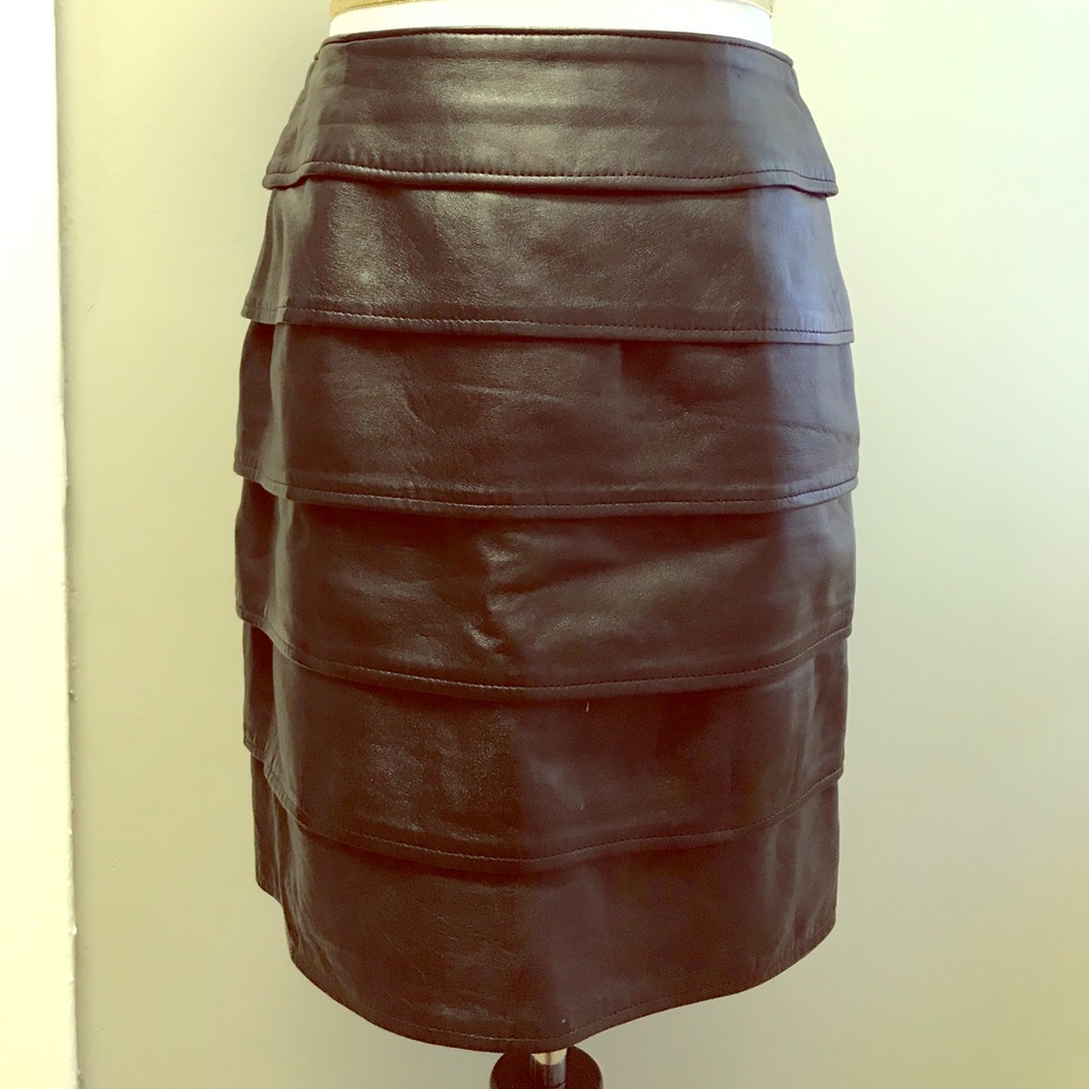 Christian Lauren genuine leather frilled skirt