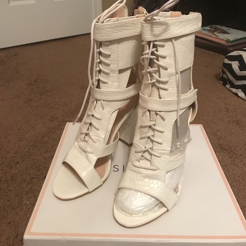 White faux croc heels new