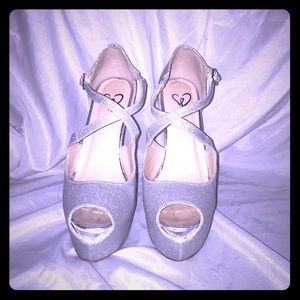 Silver sparkly platform heels