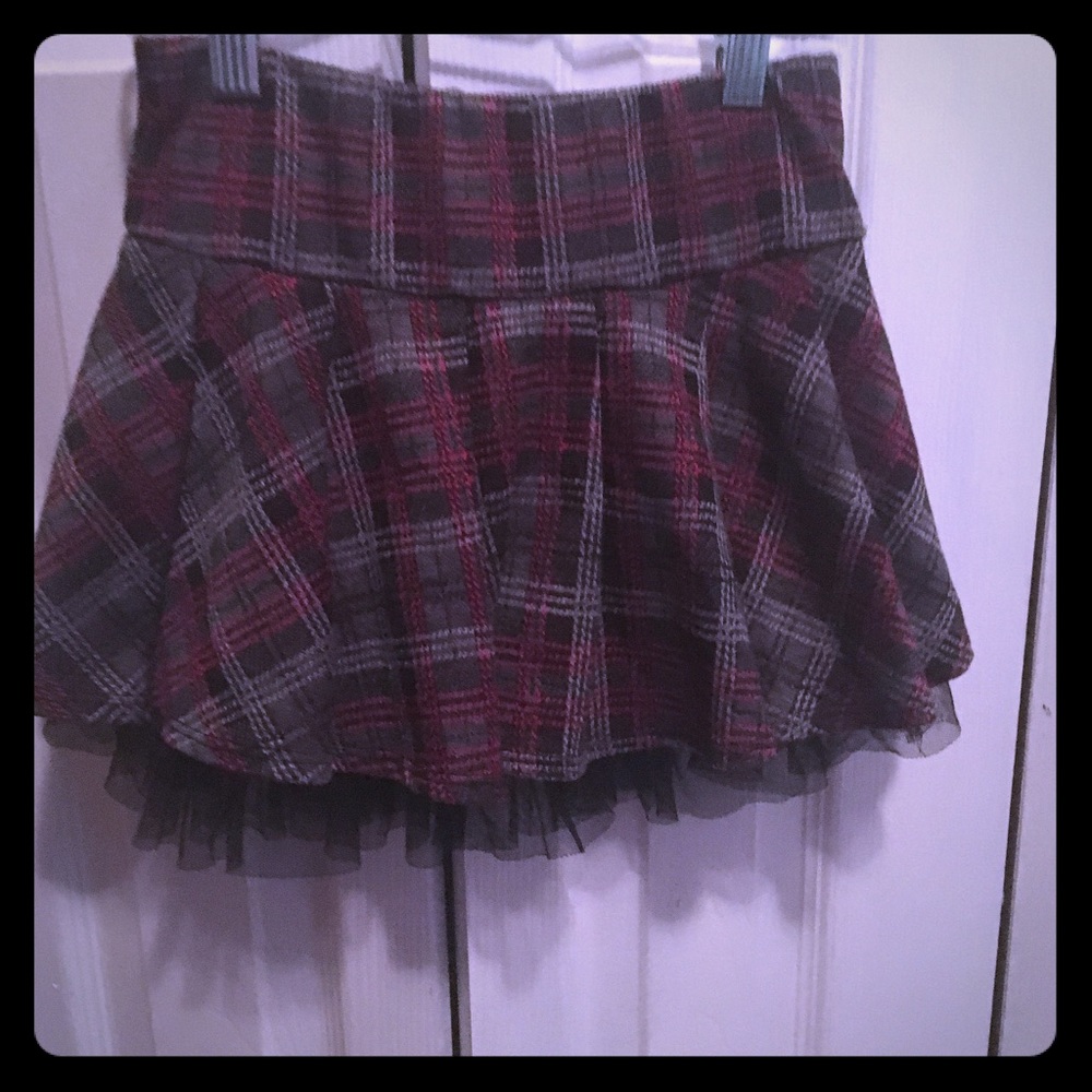 Girls knit works plaid skirt
