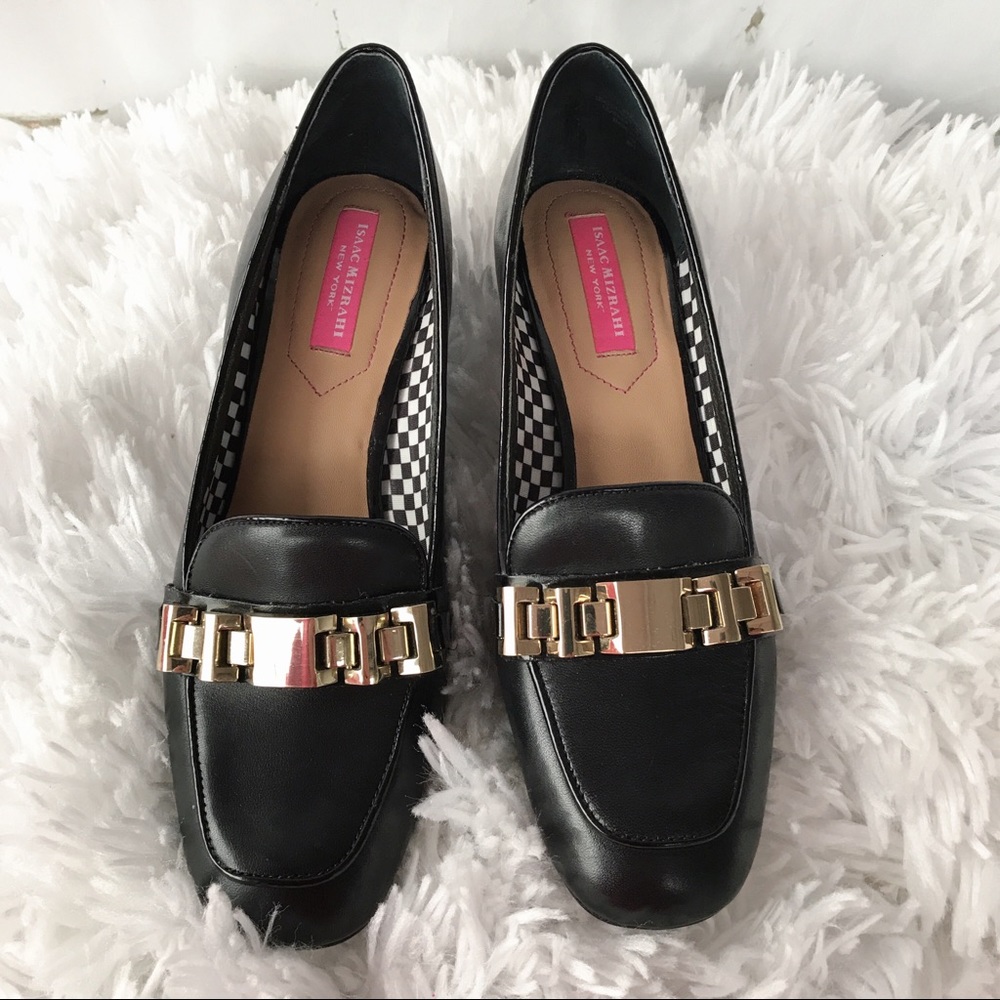 Isaac Mizrahi New York Black Leather Chunky Heels