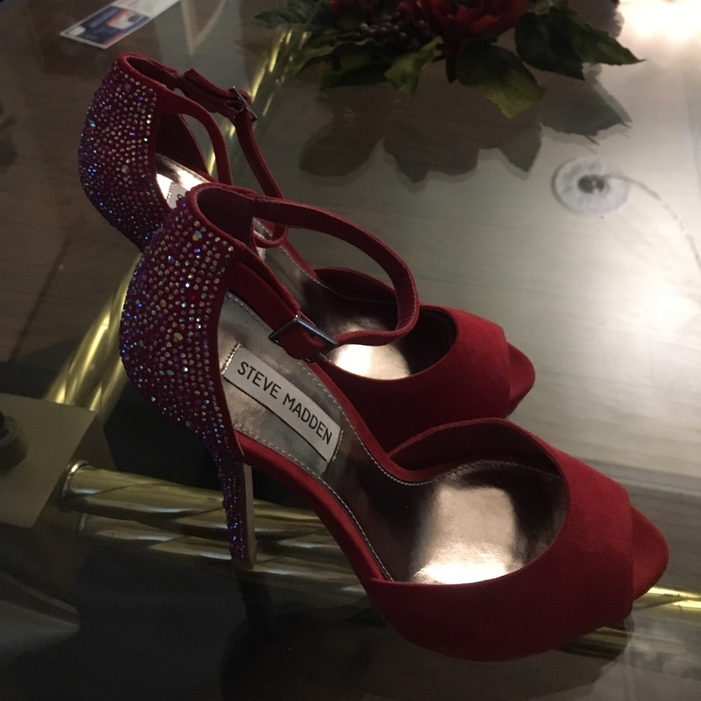Red suede stiletto rhinestone
